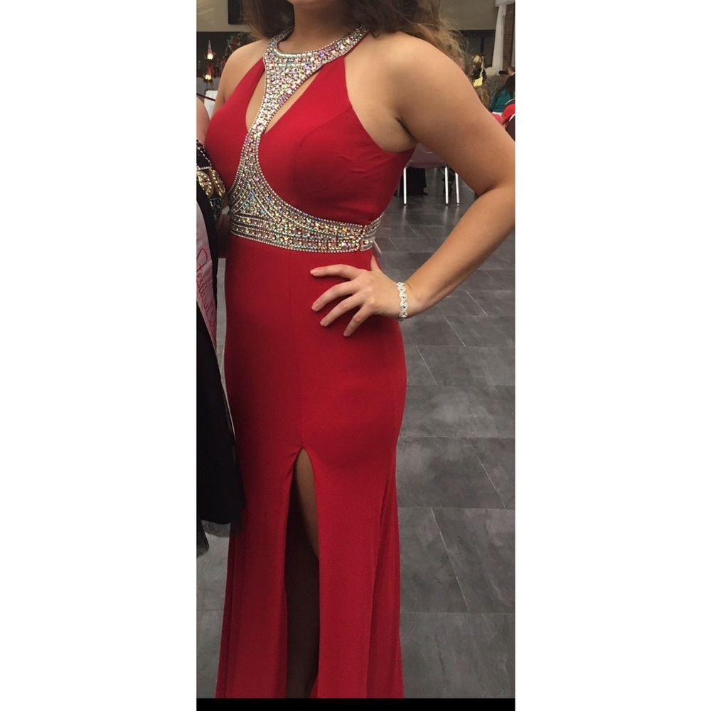 Red sparkly prom dress